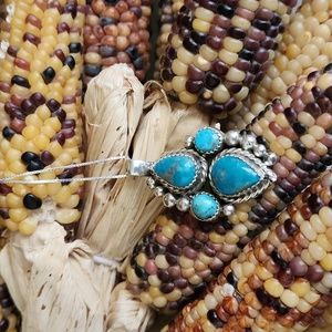 NWOT Native American Navajo Turquoise & Sterling Pendant & Chain 🩵💙🎁